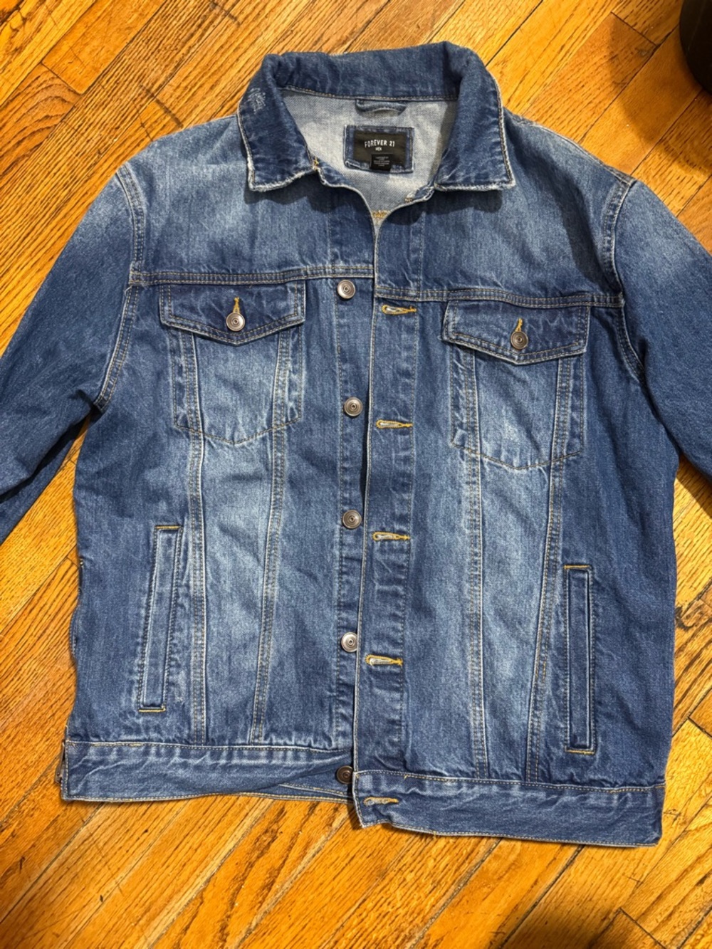 Forever 21 Men's Two-Tone Washed Denim Jacket - Blue